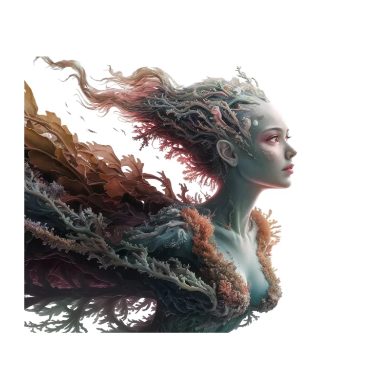 Ethereal Nature Fusion: Surreal Portrait of an Elemental Being Tapestry