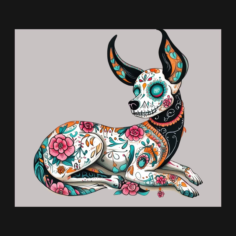 Mexican Day of the Dead Chihuahua with Floral Sugar Skull Design Mouse Pad