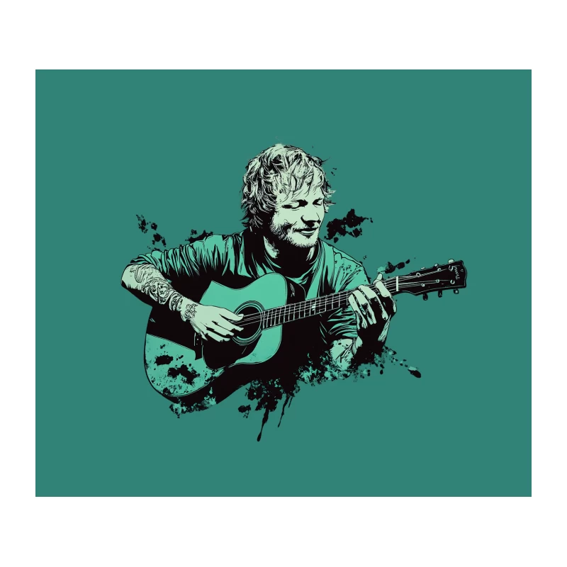Artistic Illustration of Acoustic Guitar Performer Tapestry