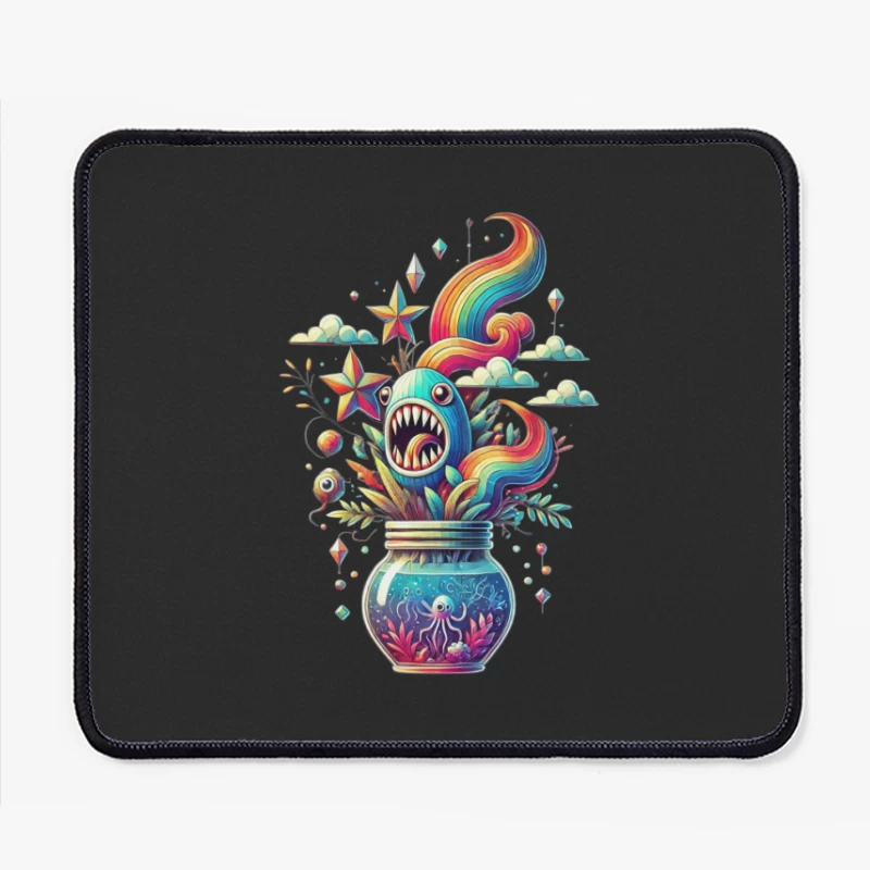 Whimsical Rainbow Sea Monster in a Magical Glass Jar Mouse Pad