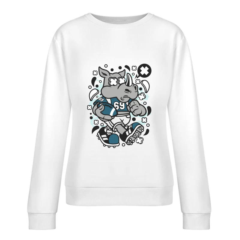 Rhinocéros joueur de football illustré Femme Sweat-shirt à enfiler