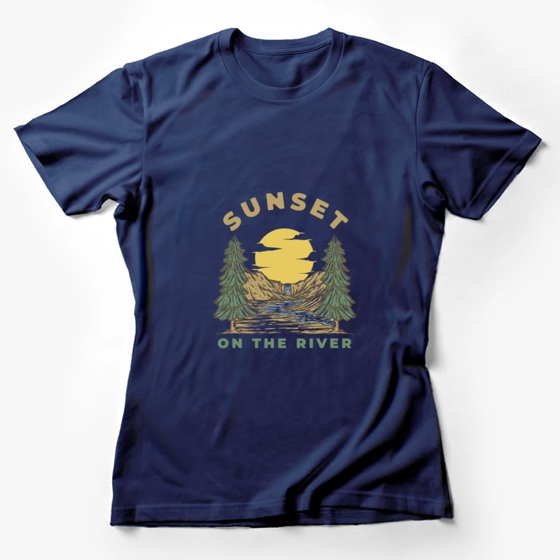 Sonnenuntergang am Fluss mit Wasserfall Damen T-Shirt