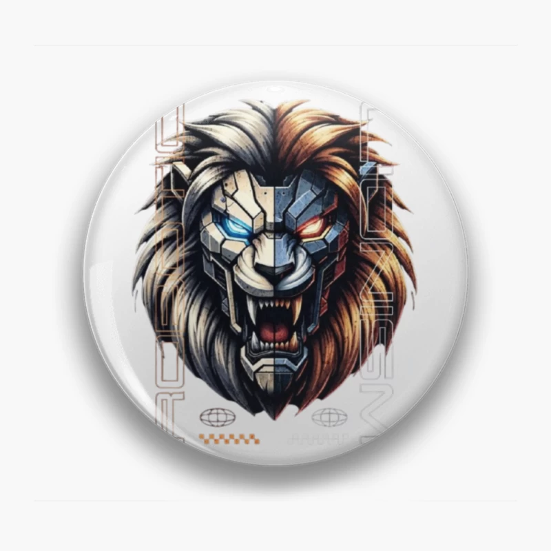 Cyberpunk Lion with Mechanical Face Pin