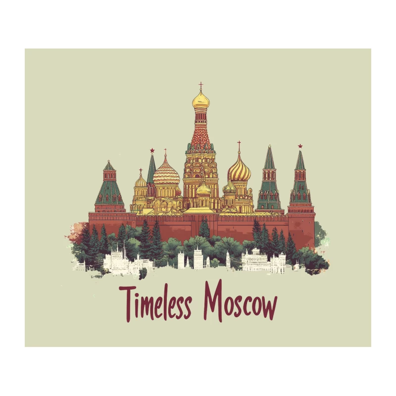 Iconic Moscow Skyline: St. Basil's Cathedral and Kremlin Illustration Tapestry