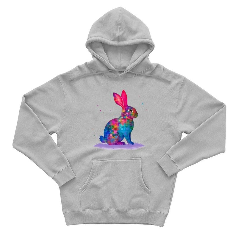 Vibrant Watercolor Geometric Rabbit Art Male Pullover Hoodie