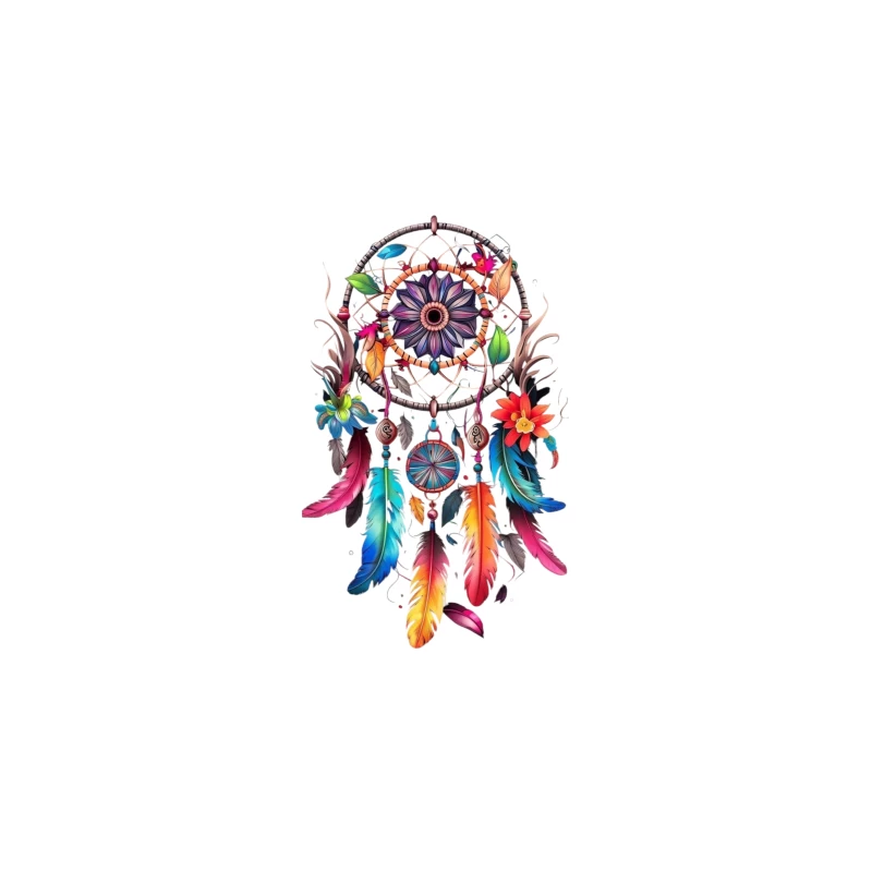 Colorful Dreamcatcher with Feathers and Flowers Travel Mug