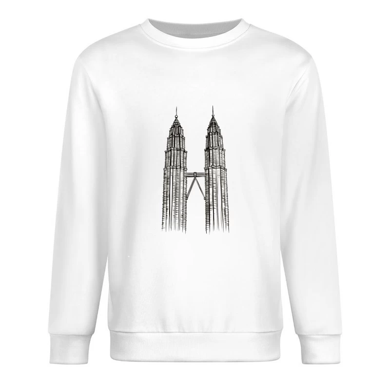 Line Drawing of Iconic Petronas Twin Towers in Kuala Lumpur Male Pullover Sweatshirt