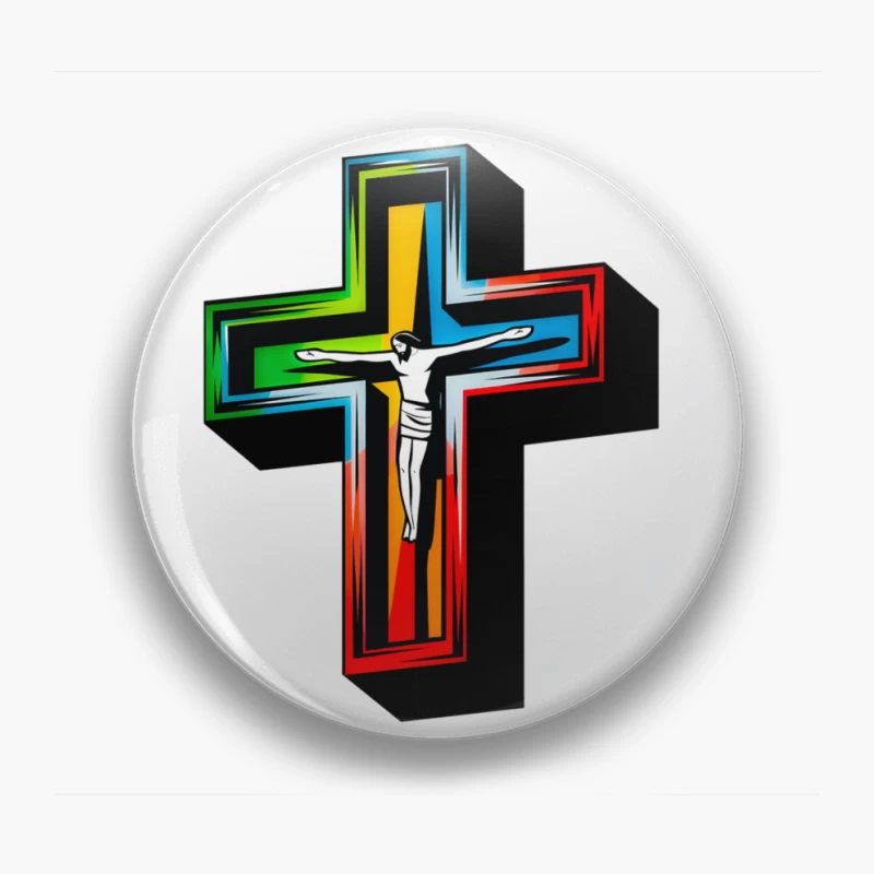 Colorful Modern Christian Cross with Crucifixion Pin