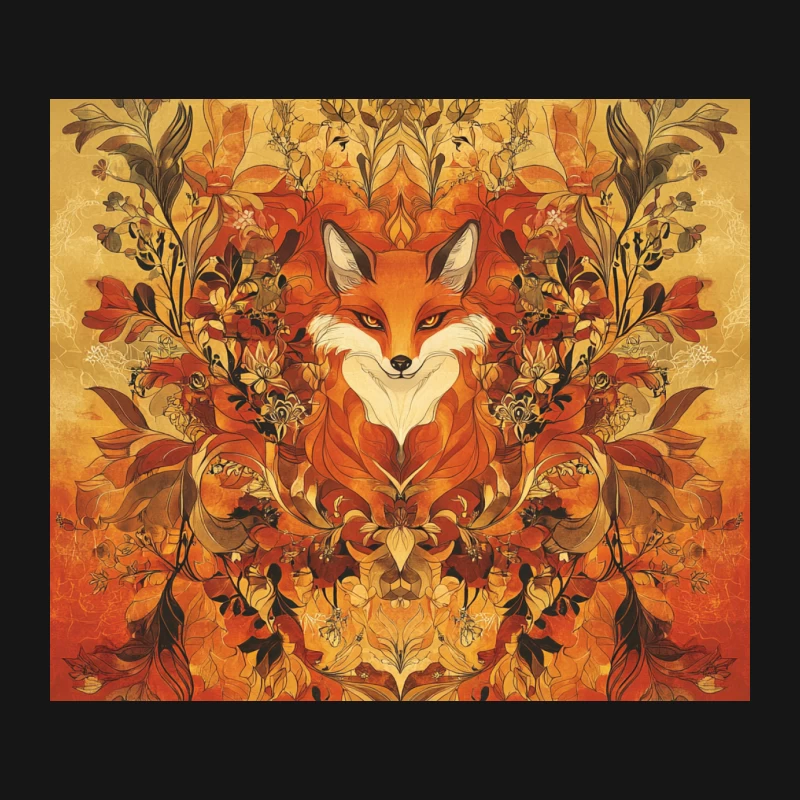 Autumnal Fox Amidst Symmetrical Floral Illustration Mouse Pad