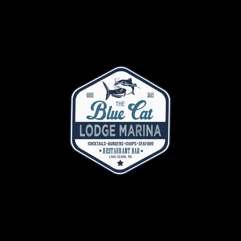 The Blue Cat Lodge Marina Restaurant and Bar - Vintage Nautical Logo Design Desk Mat