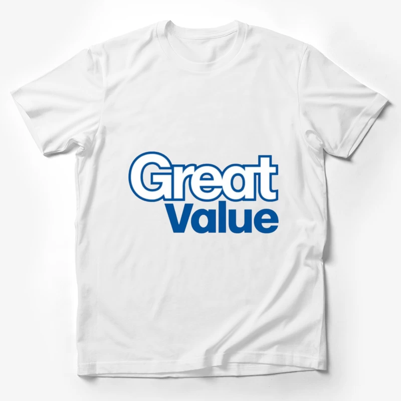 Great Value Walmart Store Brand Logo in Blue Text Male T-Shirt