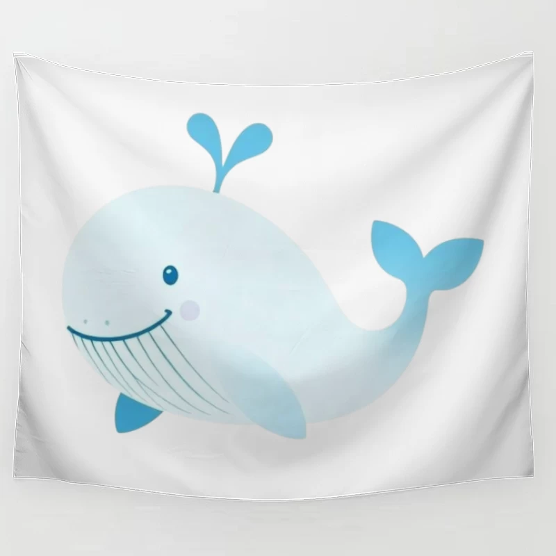 Cute Blue Cartoon Whale Illustration Tapestry