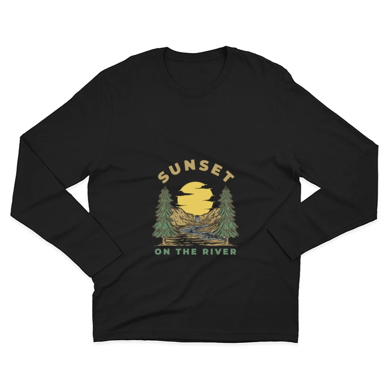 Sonnenuntergang am Fluss mit Wasserfall Herren Langarm T-Shirt
