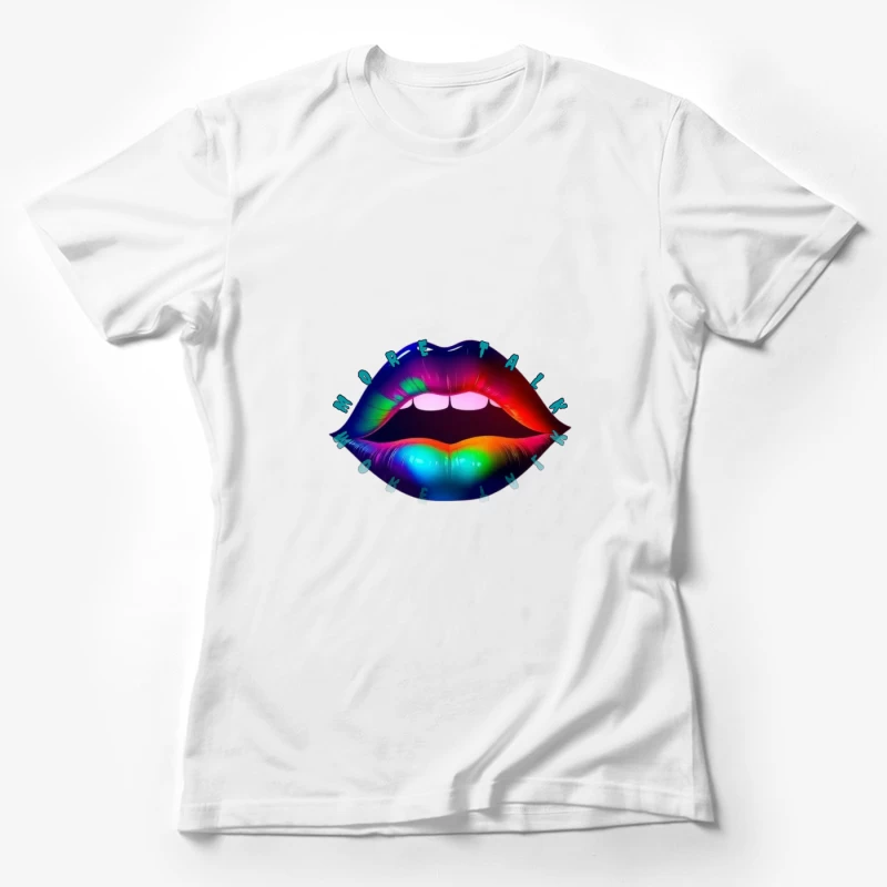 Rainbow Pierced Lips Pop Art Design Female T-Shirt