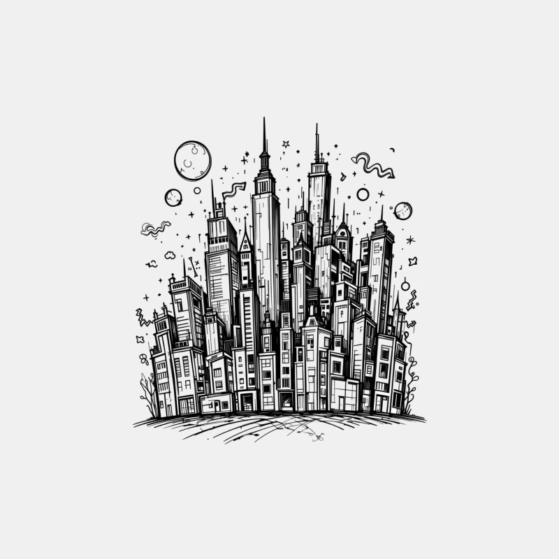 Urban Black and White Cityscape Illustration Male Tank Top