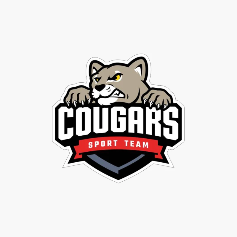 Fierce Cougar Sports Team Logo with Red Banner Cotton Tote Bag