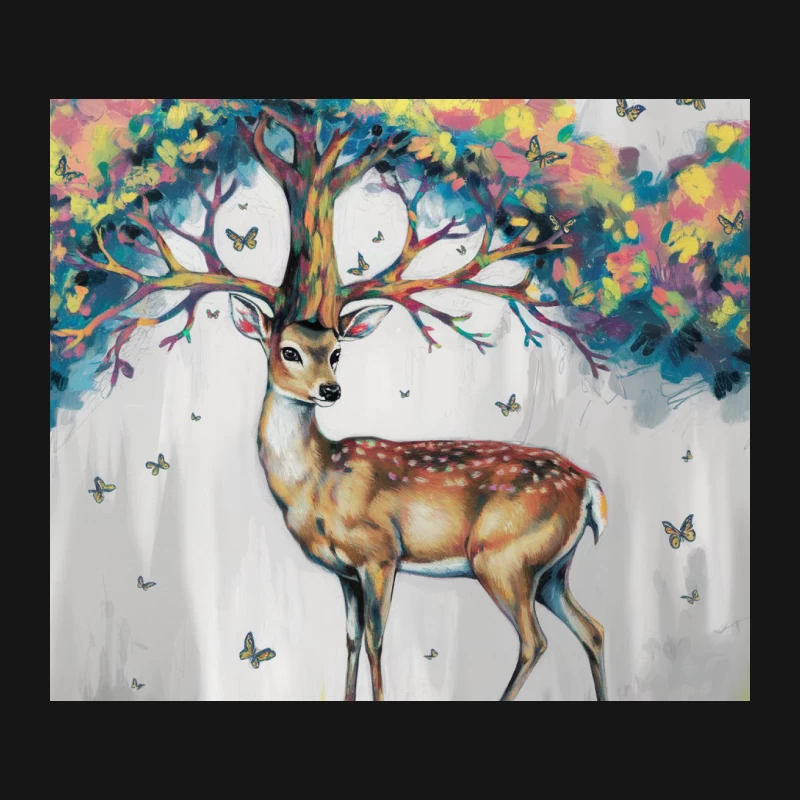 Surreal Deer with Colorful Tree Antlers and Butterflies Mouse Pad