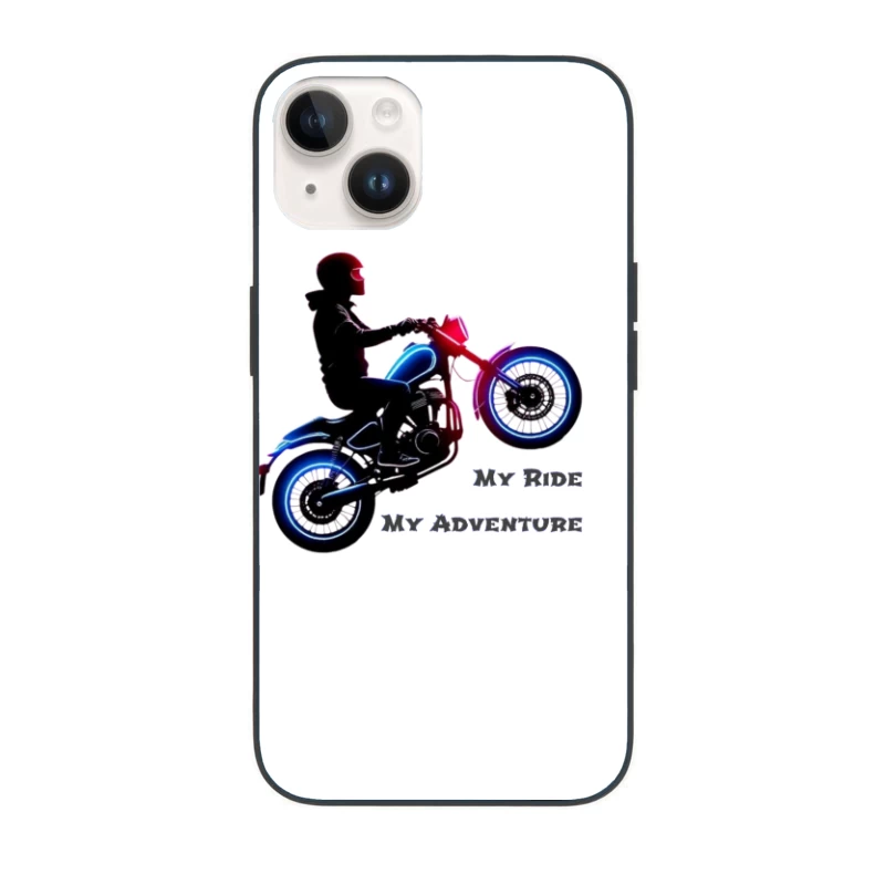 Neon-Lit Motorcycle Rider Silhouette with Adventure Quote iPhone Case