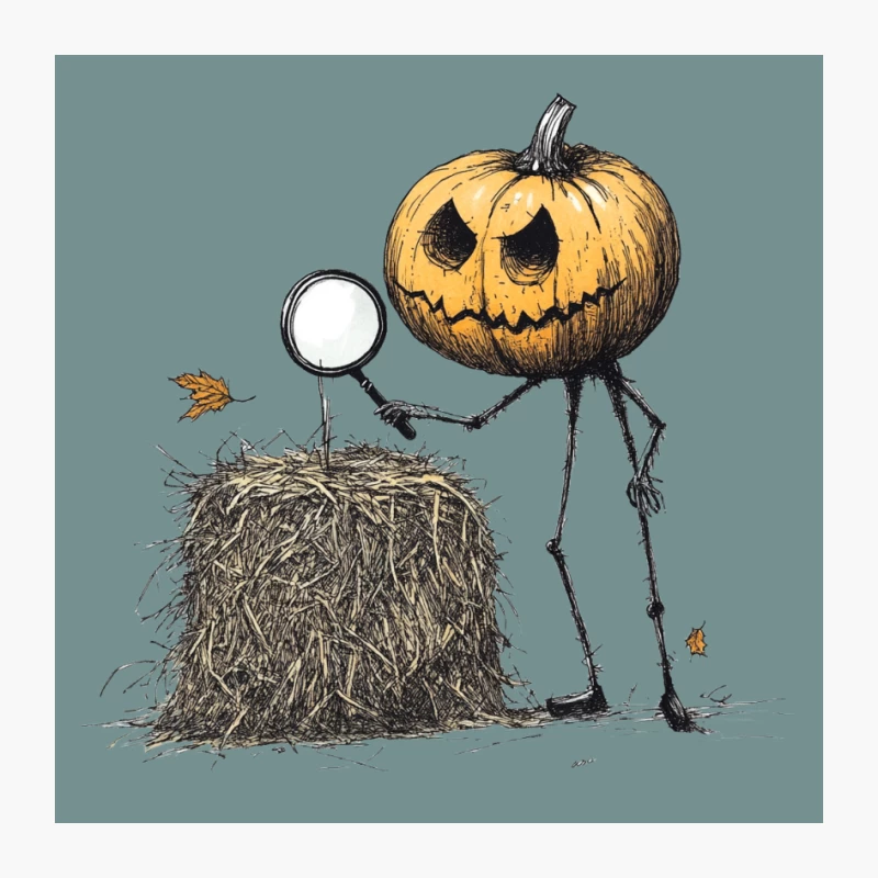 Curious Jack-o'-Lantern Investigates Autumn Hay Bale Pin