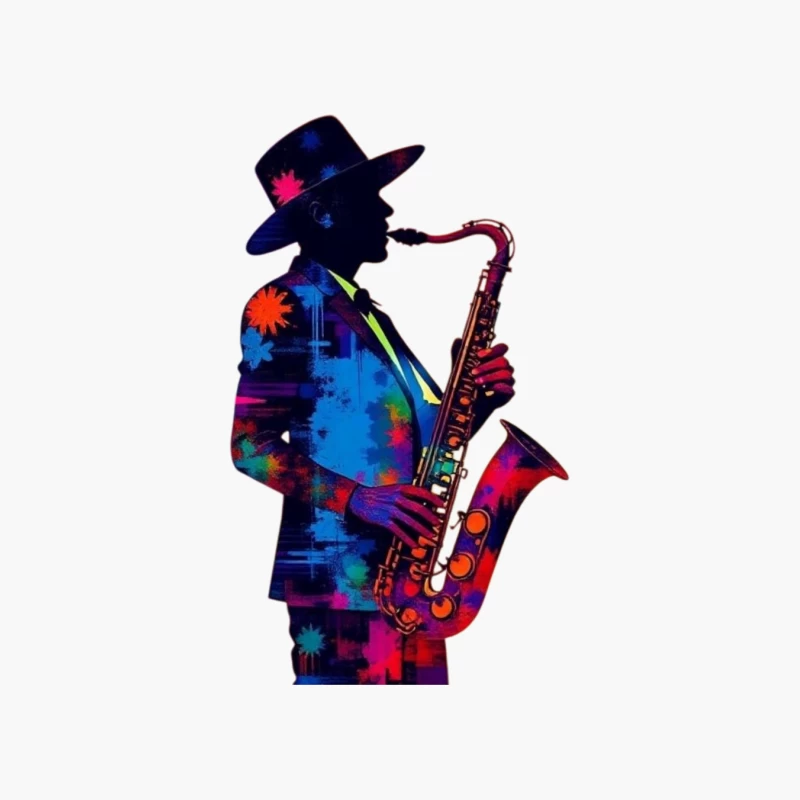 Colorful Saxophonist Silhouette Cotton Tote Bag