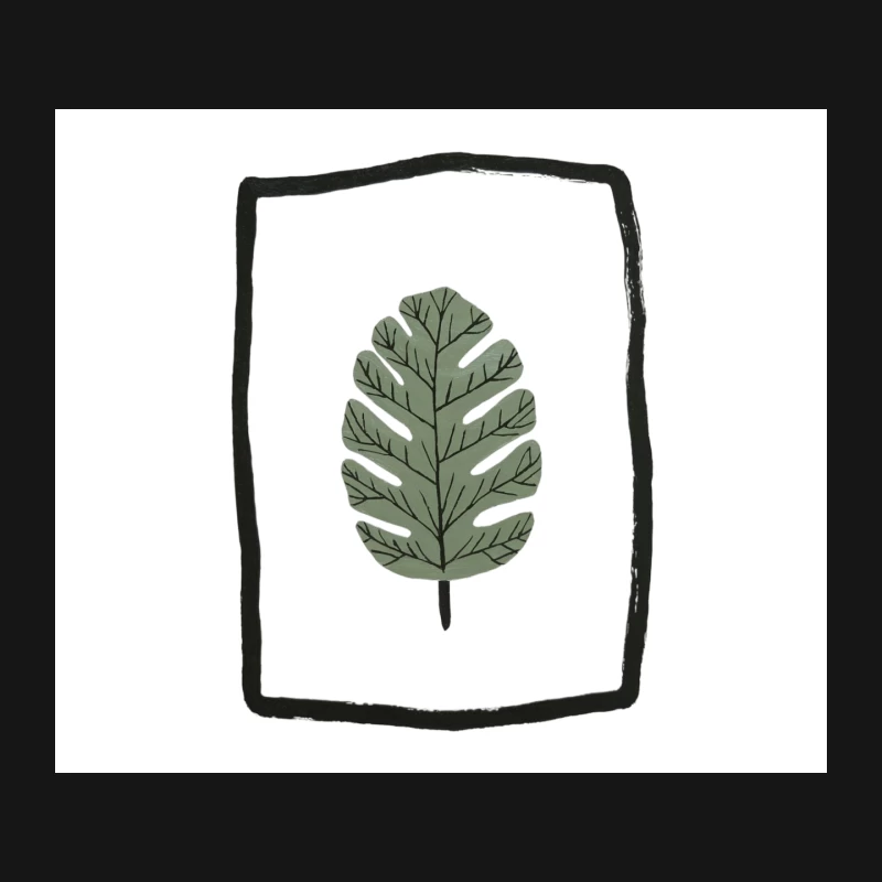 Minimalist Green Leaf Sketch: Framed Botanical Illustration Mouse Pad