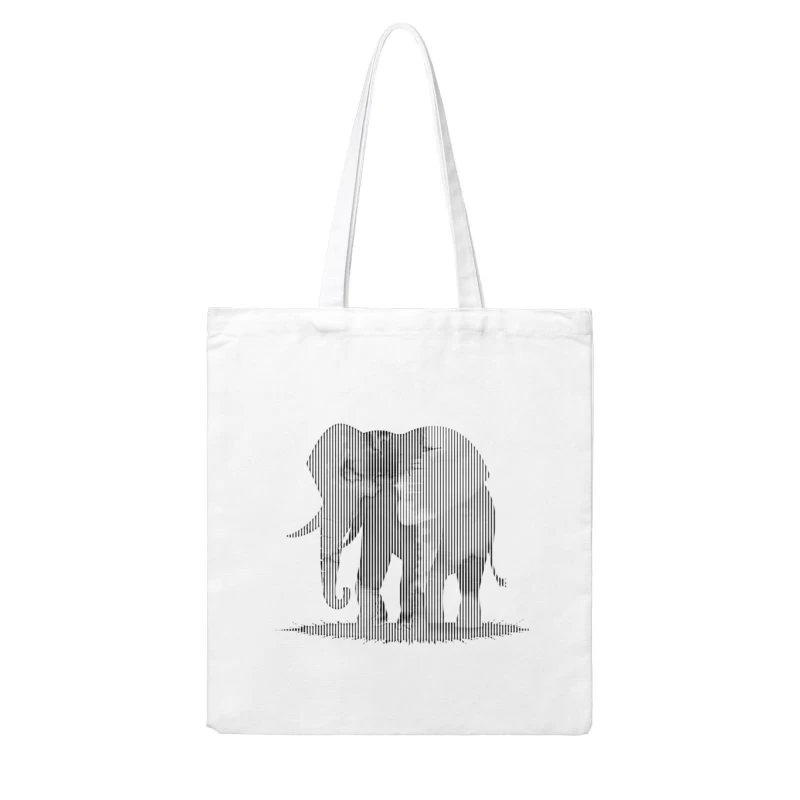 Striped Elephant Silhouette in Minimalist Line Art Cotton Tote Bag