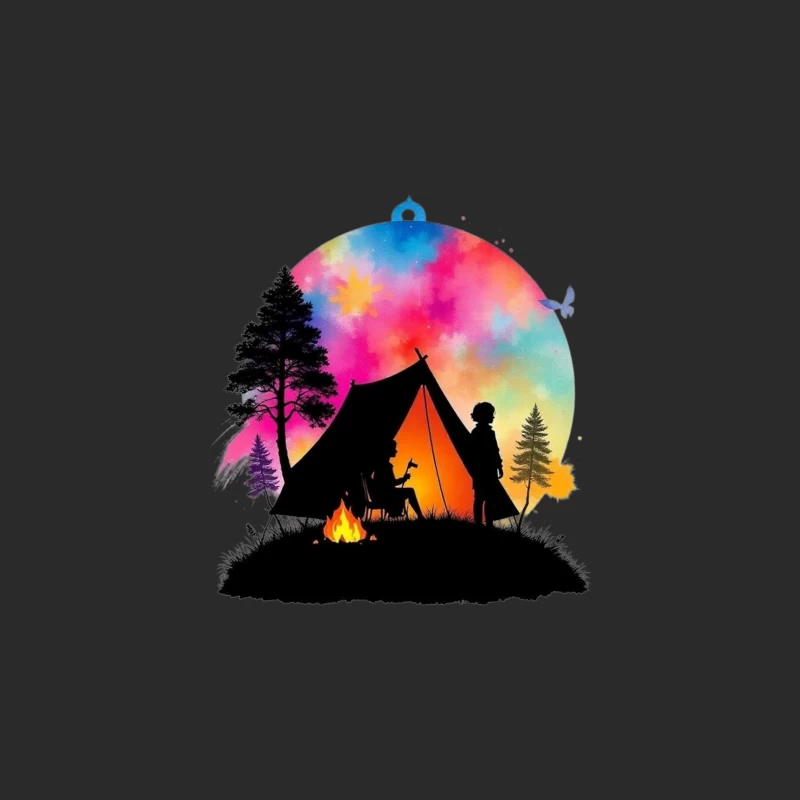 Magical Camping Night Under Colorful Aurora Sky Baseball Cap