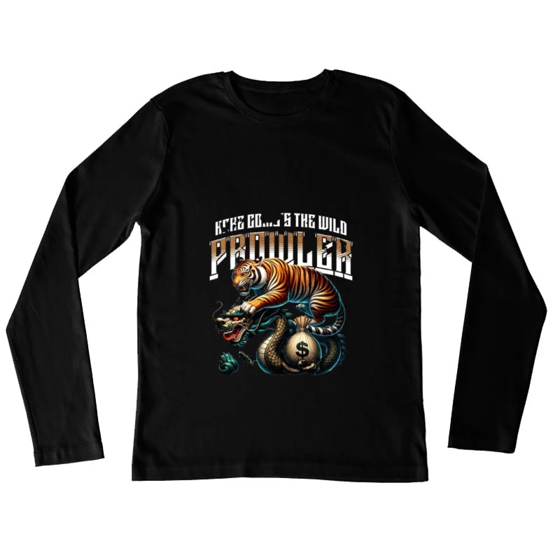 Tiger and Dragon Fighting Over Money: Symbolic Power Artwork Female Long Sleeve T-Shirt