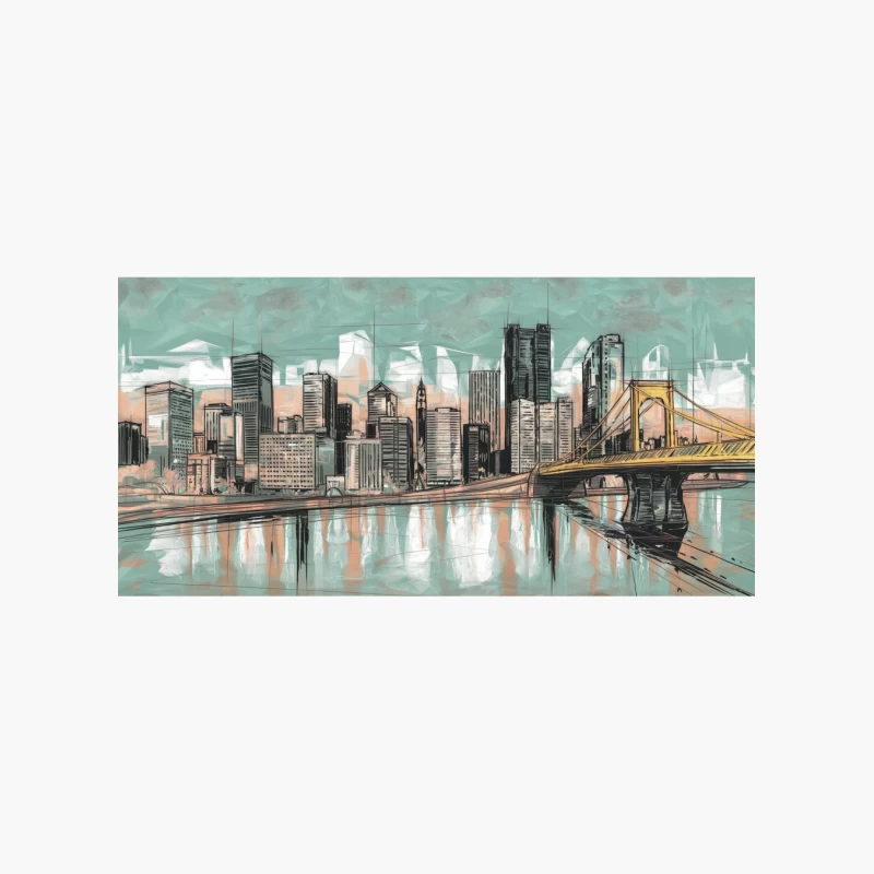 Artistic Urban Skyline with Bridge Reflection Cotton Tote Bag