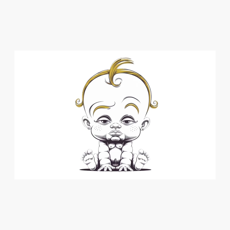Whimsical Baby Cartoon with Golden Hair Travel Mug