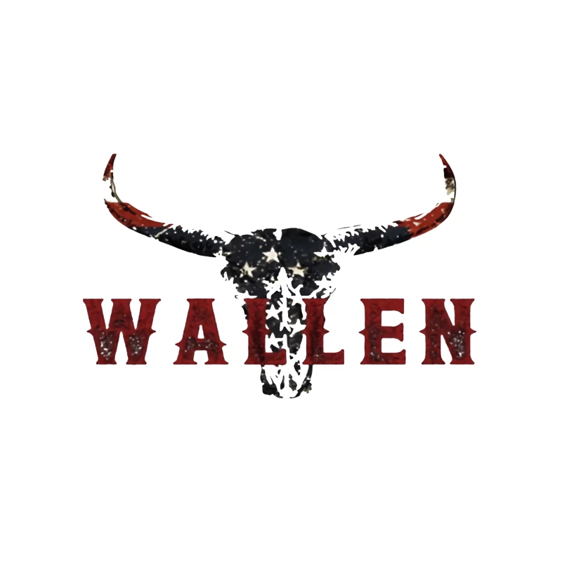 American Patriotic Western "Wallen" Logo with Flag-Patterned Bull Skull Travel Mug