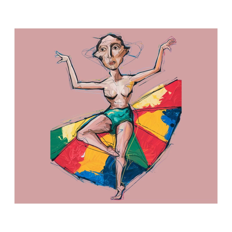 Expressive Modern Dance Illustration with Colorful Background Tapestry