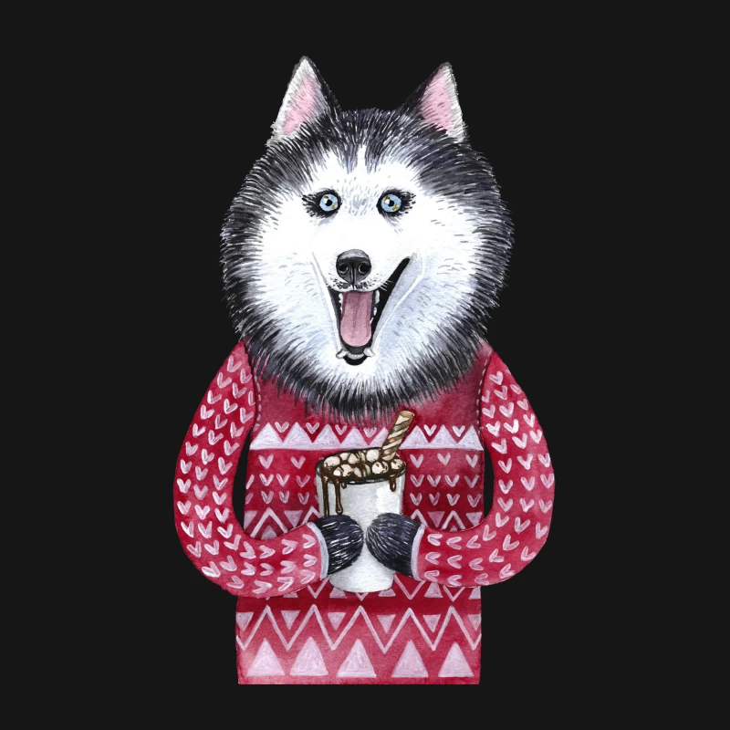 Chien mignon en pull avec chocolat chaud Femme T-Shirt