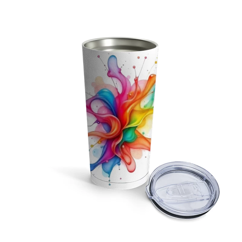 Vibrant Rainbow Watercolor Splash Abstract Art Travel Mug