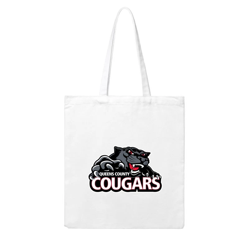 Queens County Cougars Sports Team Logo with Black Cougar Mascot Cotton Tote Bag