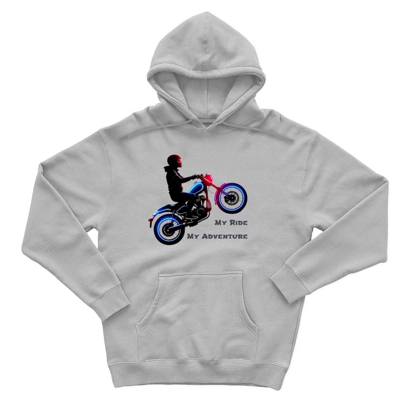 Neon-Lit Motorcycle Rider Silhouette with Adventure Quote Male Pullover Hoodie