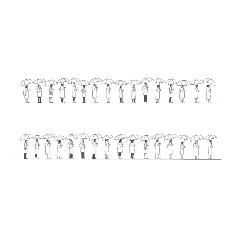 Identical Figures with Umbrellas Lined Up in Sketch Tapestry