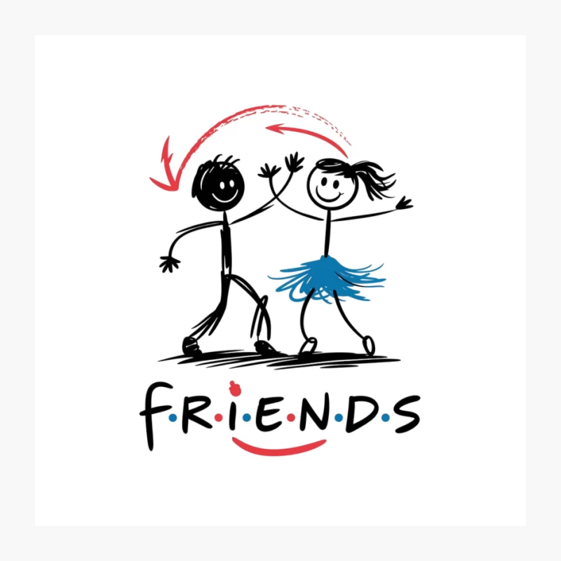 Cheerful Stick Figure Friends: A Simple Doodle of Friendship Pin