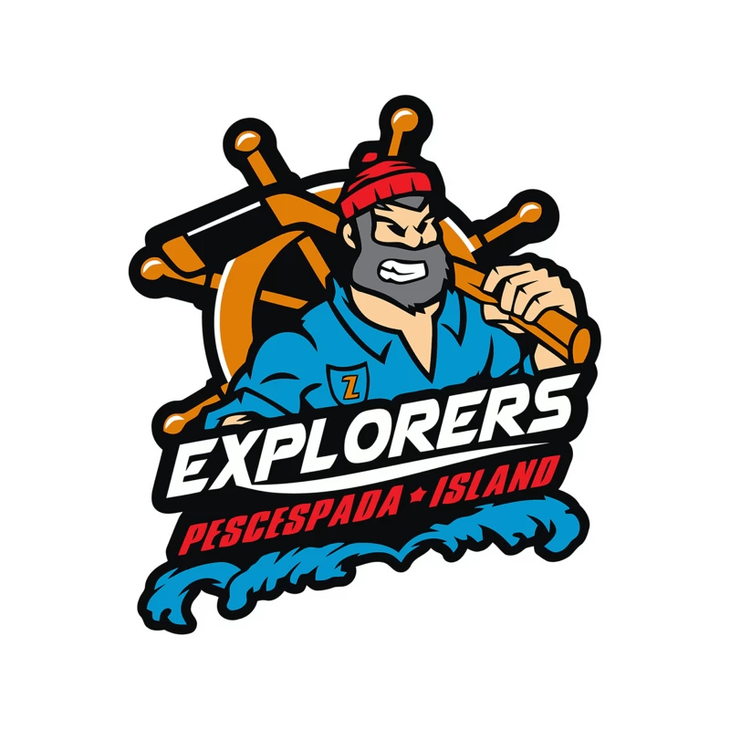 Cartoon Explorer Logo for Pescespada Island Adventure Team Tapestry
