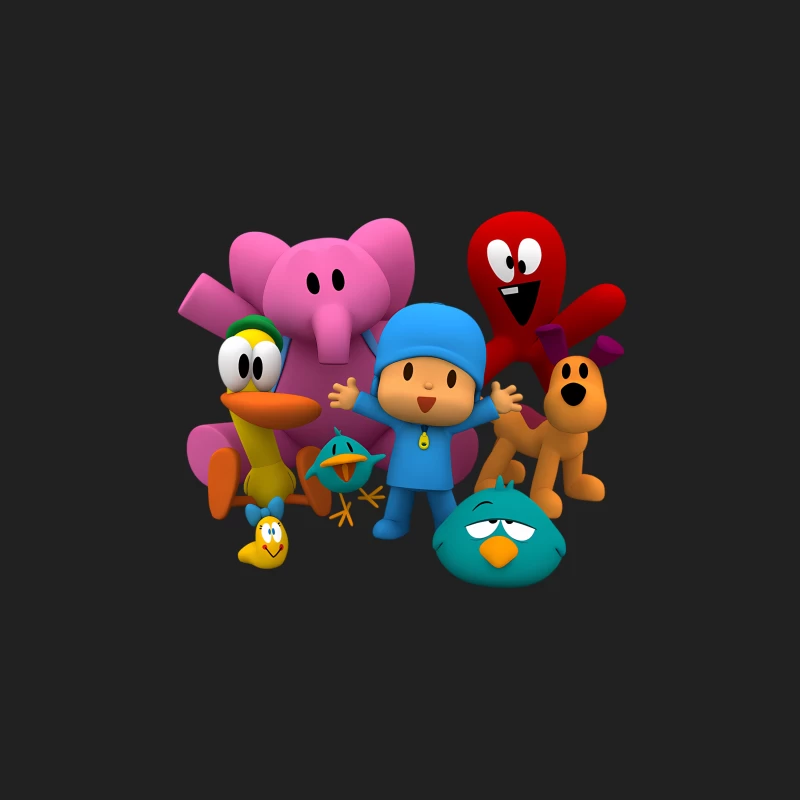 Colorful Cartoon Characters from Pocoyo Children's TV Show Bucket Hat