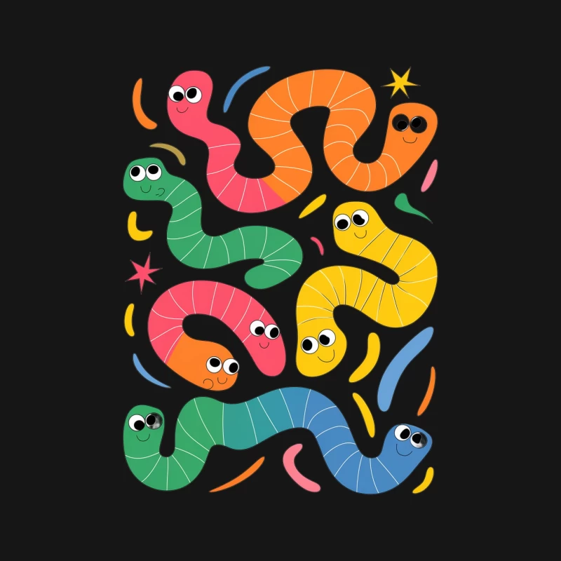 Playful Cartoon Worms: Colorful and Cute Abstract Children's Illustration Male Long Sleeve T-Shirt