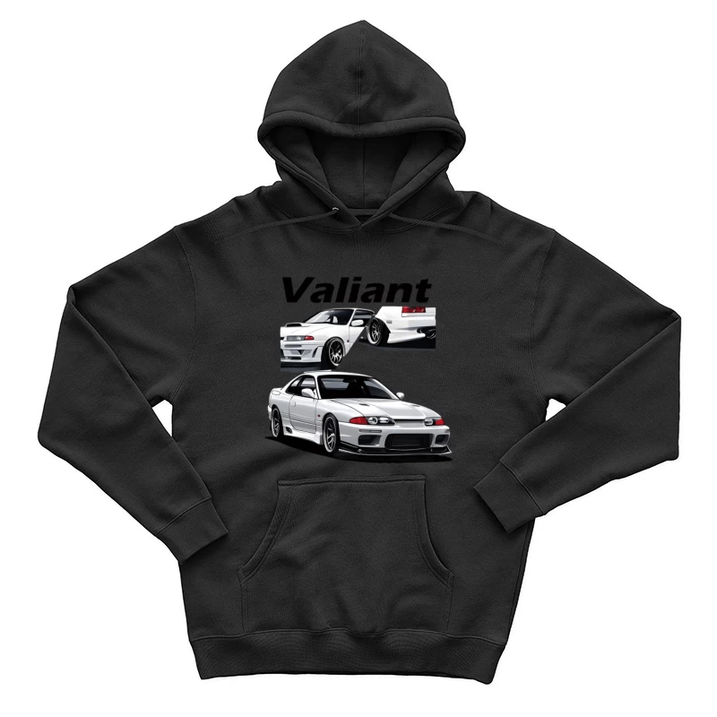 Illustration eines weißen Sportwagens namens Valiant Herren Pullover Hoodie