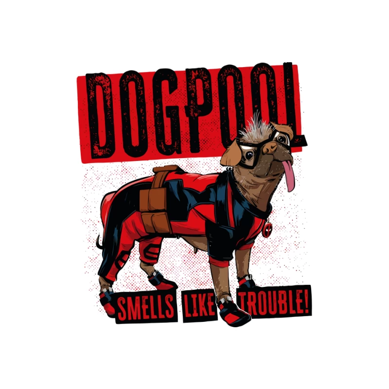 Funny "Dogpool" Pug Superhero Comic Style T-Shirt Design Pin