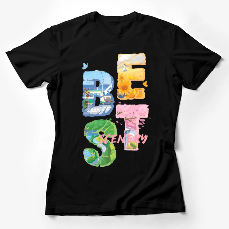 Bunte Landschaftsgrafik Damen T-Shirt
