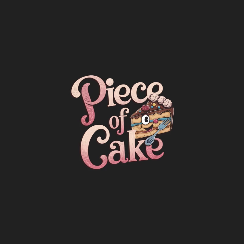 Whimsical "Piece of Cake" Typography with Cartoon Dessert Illustration Bucket Hat