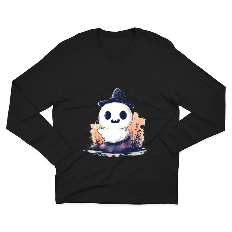 Cute Ghostly Halloween Character with Witch Hat Male Long Sleeve T-Shirt