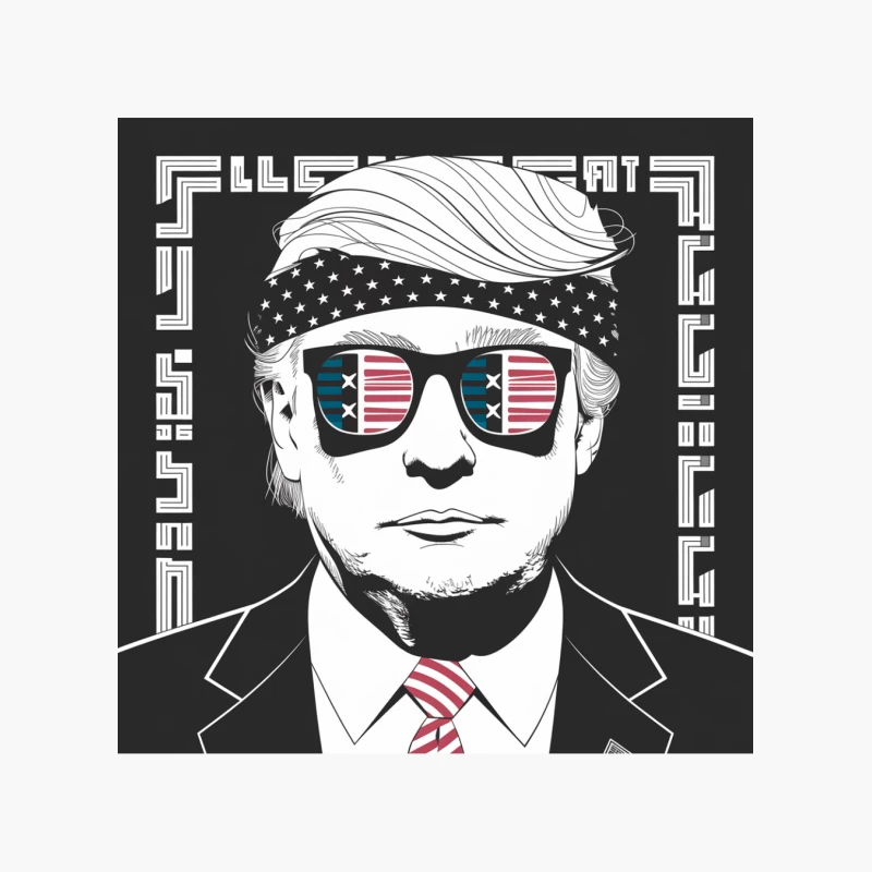 Stylized Black and White Political Illustration with American Flag Sunglasses Cotton Tote Bag