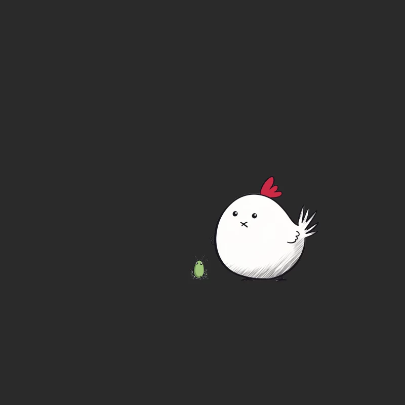 Cute Minimalist Cartoon of Chubby Chicken Meeting Small Frog Baseball Cap