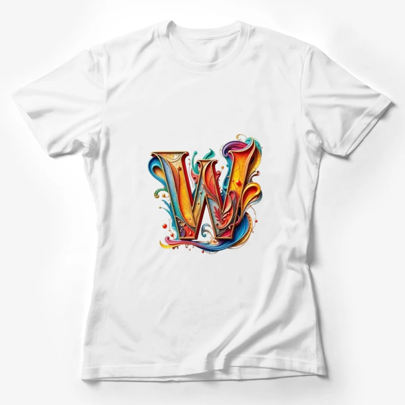 Ornate Colorful Typography: Decorative Letter W Design Female T-Shirt