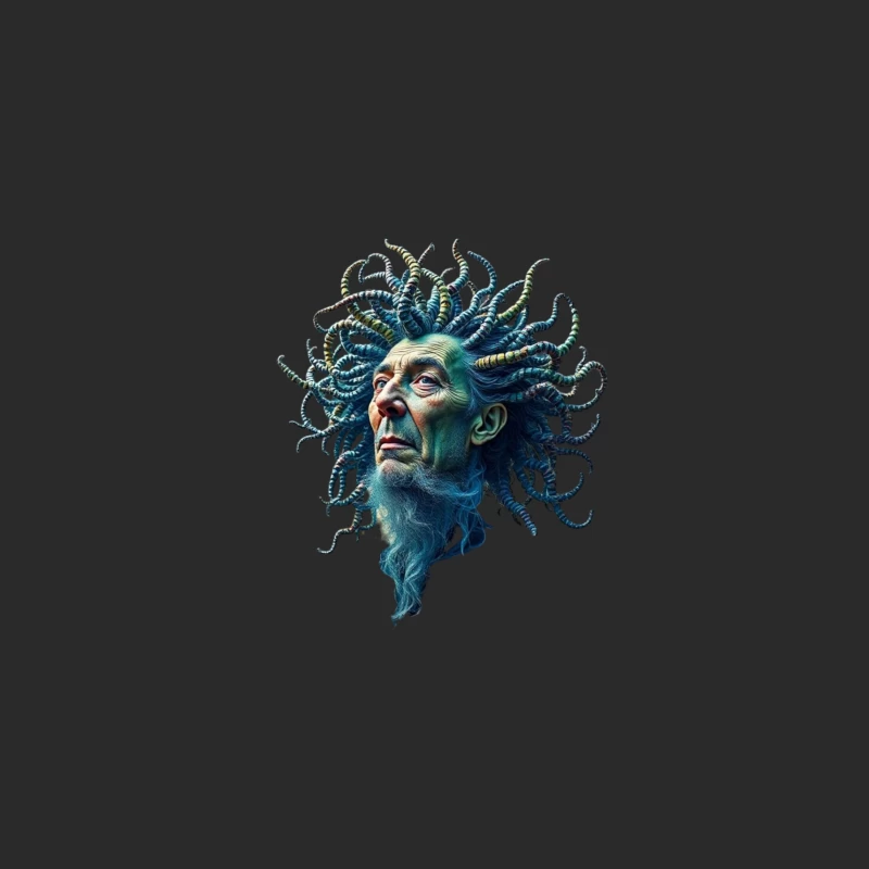 Surreal Medusa-Inspired Portrait with Blue Tentacles Baseball Cap